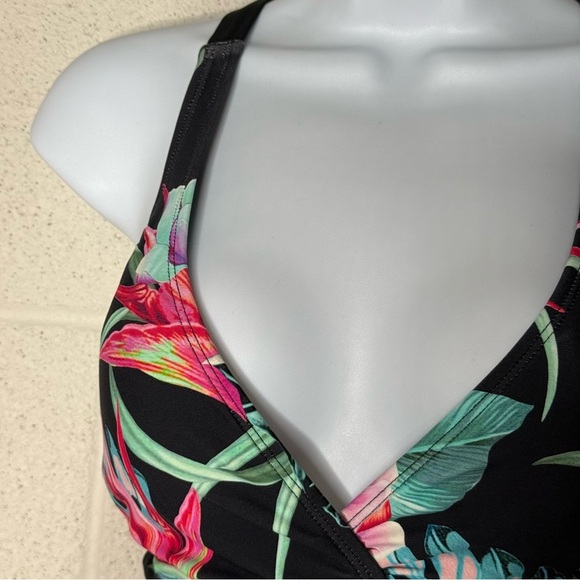 N by NEXT Tropical Floral Black Bikini w Halter Top Side Tie Bottom size L 34B/C - Picture 2 of 11